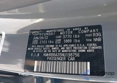 2022 Hyundai Venue Se from USA, damaged, VIN KMHRB8A35NU198756